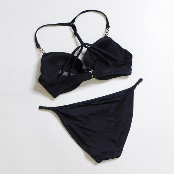 VICTORIA’S SECRET Black Bikini Set Top Bottoms Underwire Push Up 34D / Medium - Picture 7 of 16